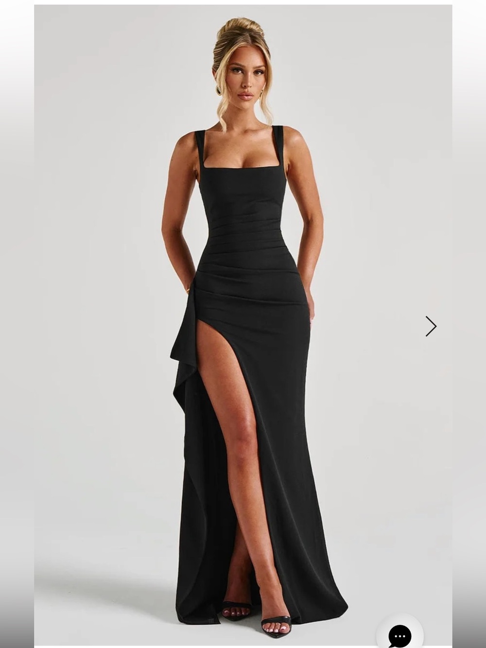 Black Square-Neck High-Low Evening Dress with Side Drape